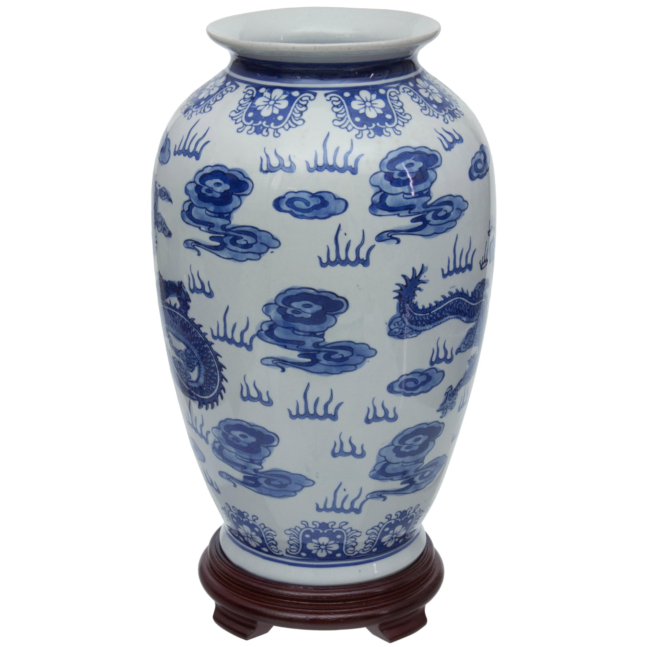 14 Inch Blue and White Porcelain Dragon Vase - Traditional Chinese Red Lantern Design for Home Decor, Wedding Centerpiece & Asian-Inspired Interior Styling