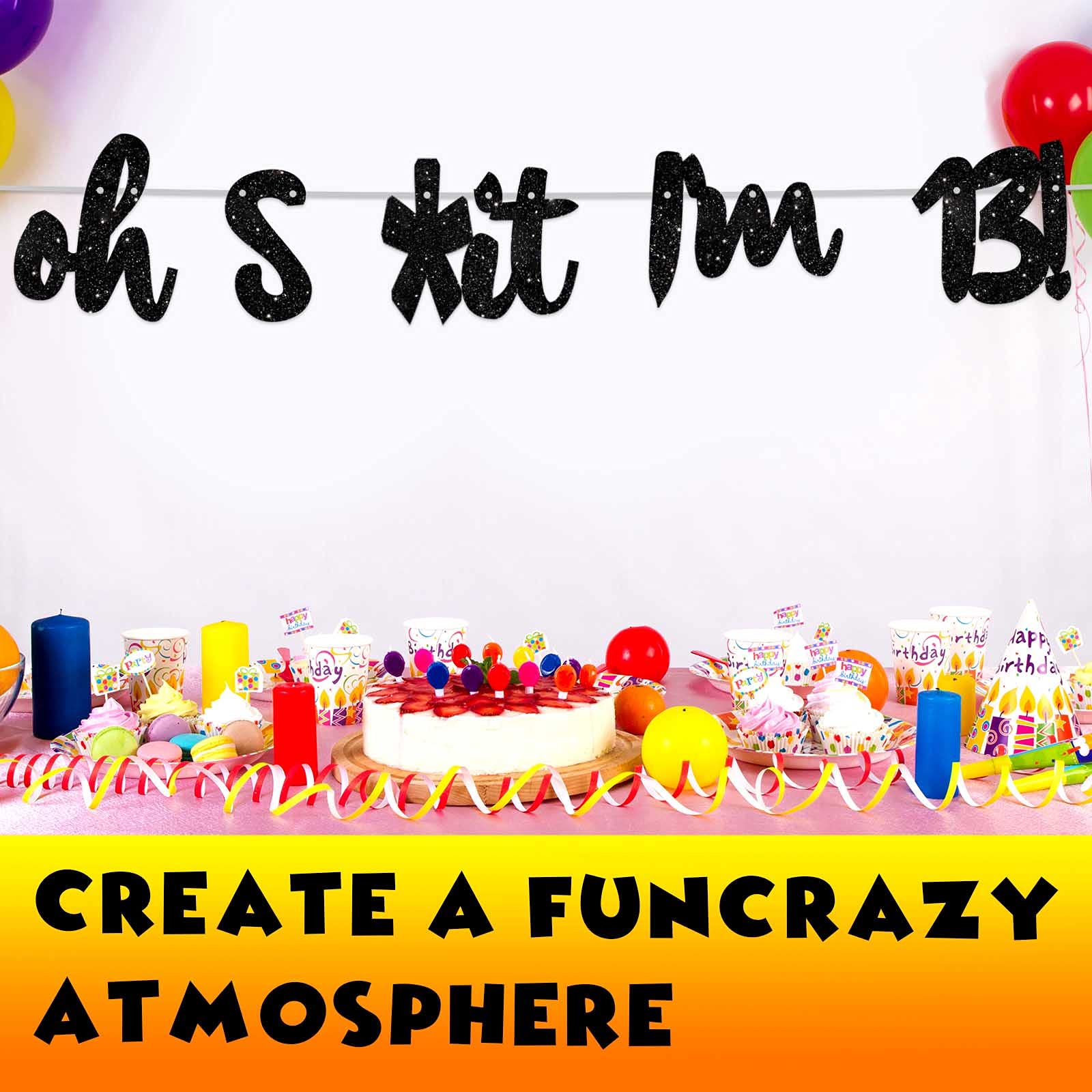 Glitter Black 'Oh I'm 13!' Birthday Banner Backdrop - Happy 13th Birthday Party Decor for Boys & Girls, Photo Studio Props, Theme Decorations - Perfect for 13th Birthday Parties, Photo Shoots & Teen Celebrations