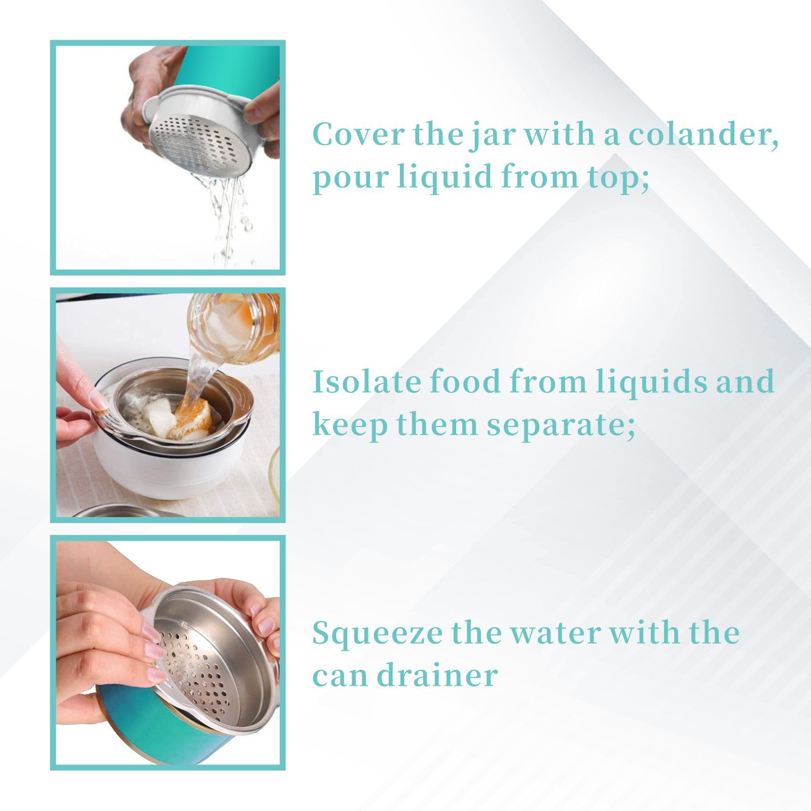Premium Tuna Can Strainer & Food Colander Set - 2-Piece Eco-Friendly, Food-Grade Stainless Steel Strainer for Easy Draining - Perfect for Canned Tuna, Vegetables, Fruits & Meal Prep