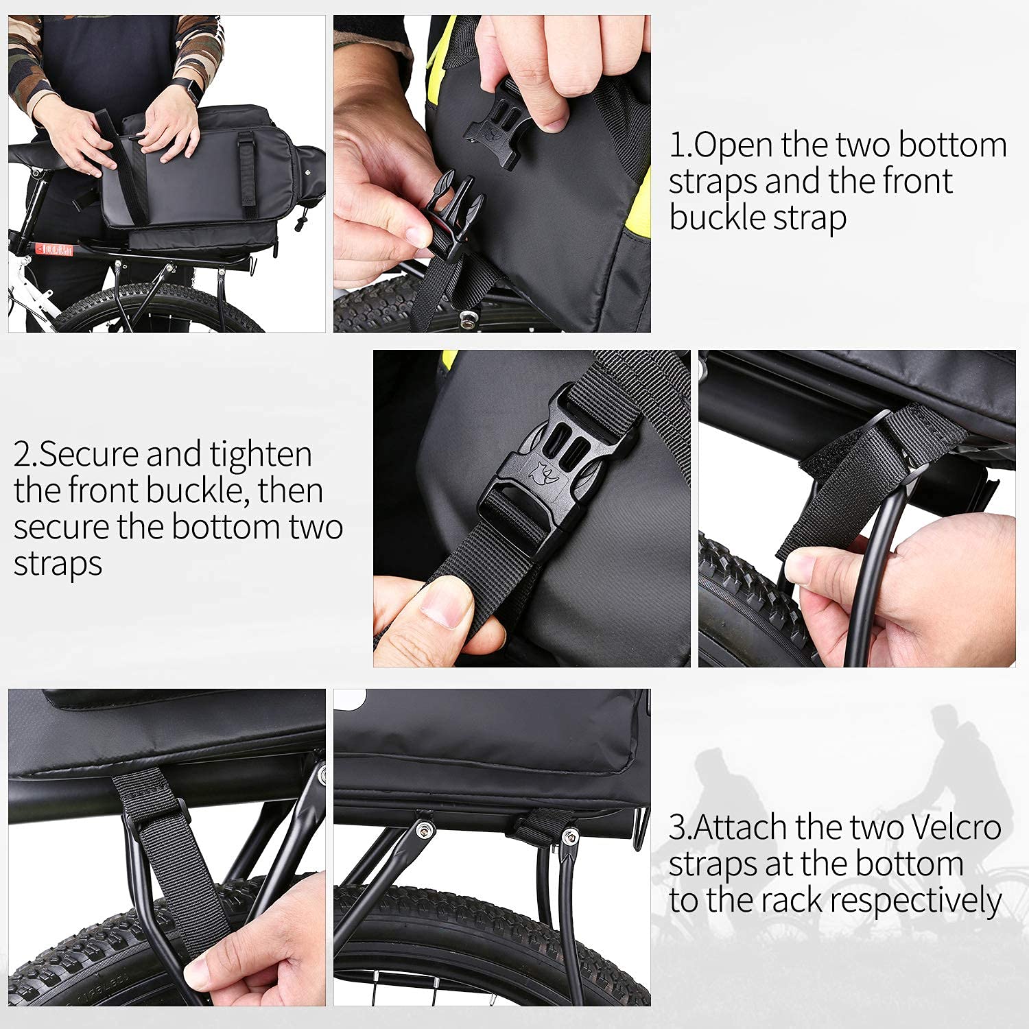 HUNTVP 17L Waterproof Bike Trunk Bag - Rear Seat Pannier for Bicycle Cargo Rack, Commuter Shoulder Bag with Laptop Compartment (Black) | Perfect for Cycling, Work Commute & Outdoor Adventures