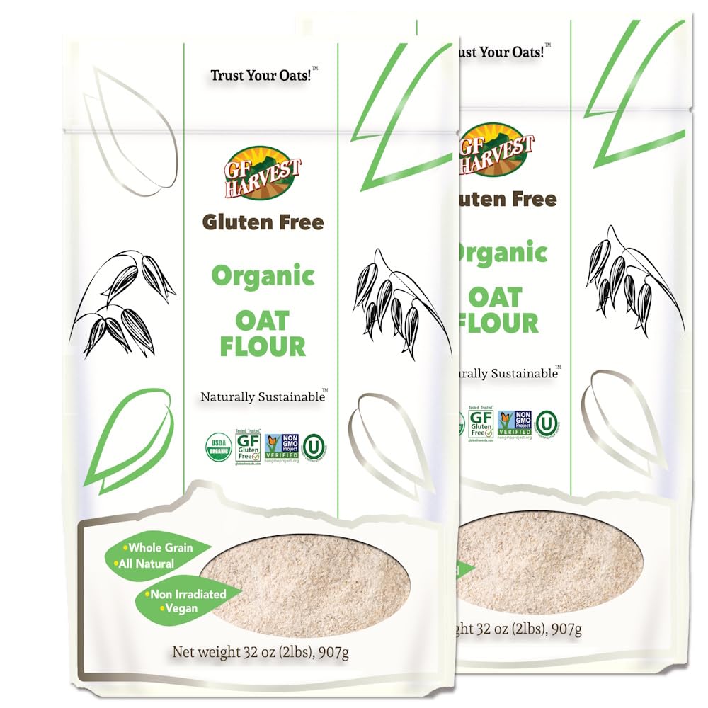 GF Harvest Gluten Free Organic Whole Grain Oat Flour - 32 Ounce (2 Pack) | USDA Certified | Perfect for Baking, Smoothies & Healthy Recipes