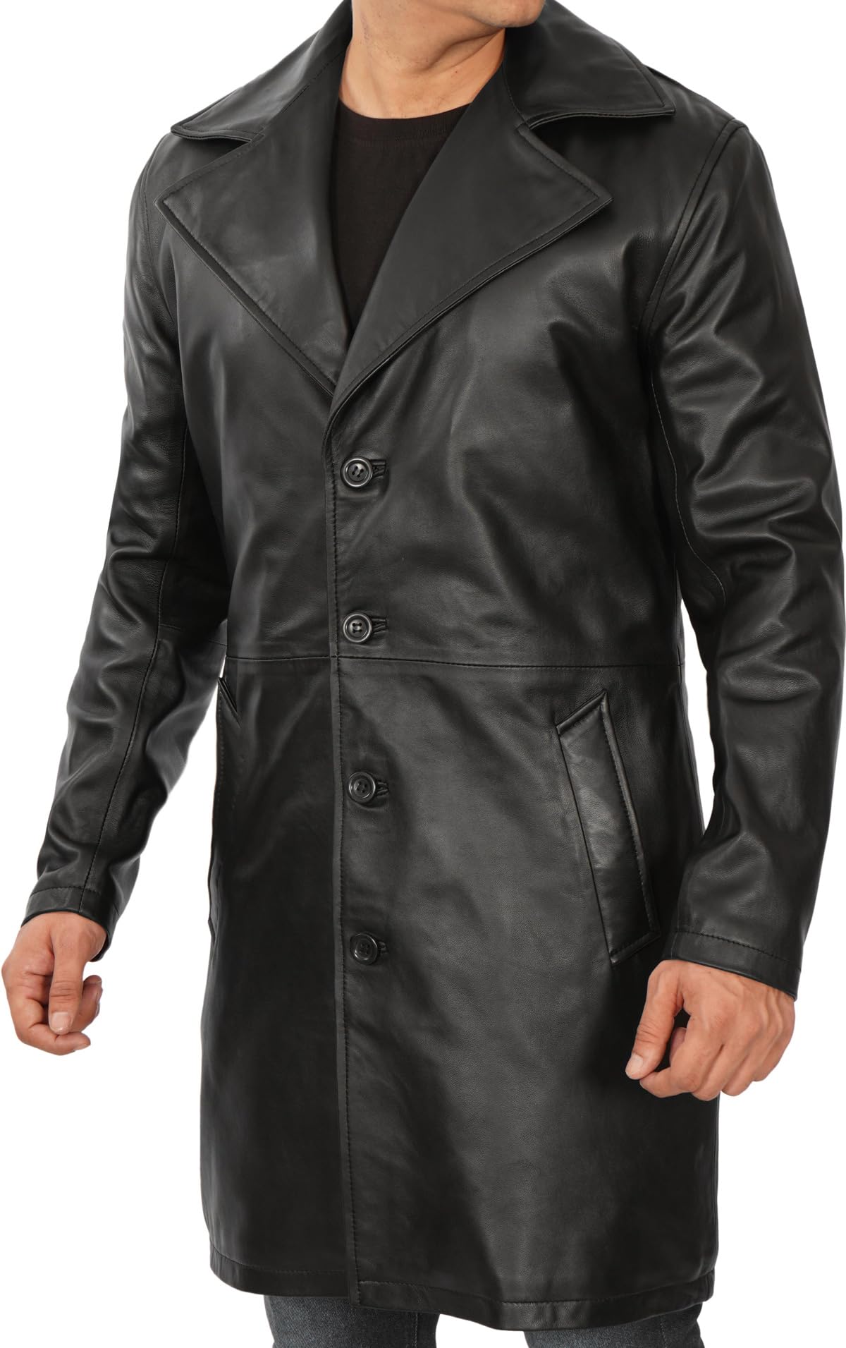 Genuine Lambskin Leather Jacket for Men - ¾ Length Brown & Black Real Leather Coat | Stylish & Durable Men's Fashion Outerwear | Perfect for Casual Wear, Motorcycle Riding & Night Out