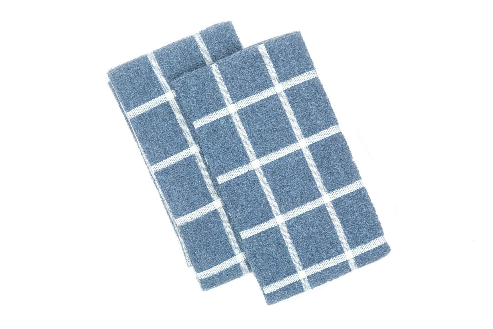 MEEMA Super Absorbent Eco-Friendly Terry Cloth Kitchen Dish Towels - 15 x 29 Inches, Set of 2 (Blue) - Perfect for Drying Dishes, Cleaning Countertops & Kitchen Decor