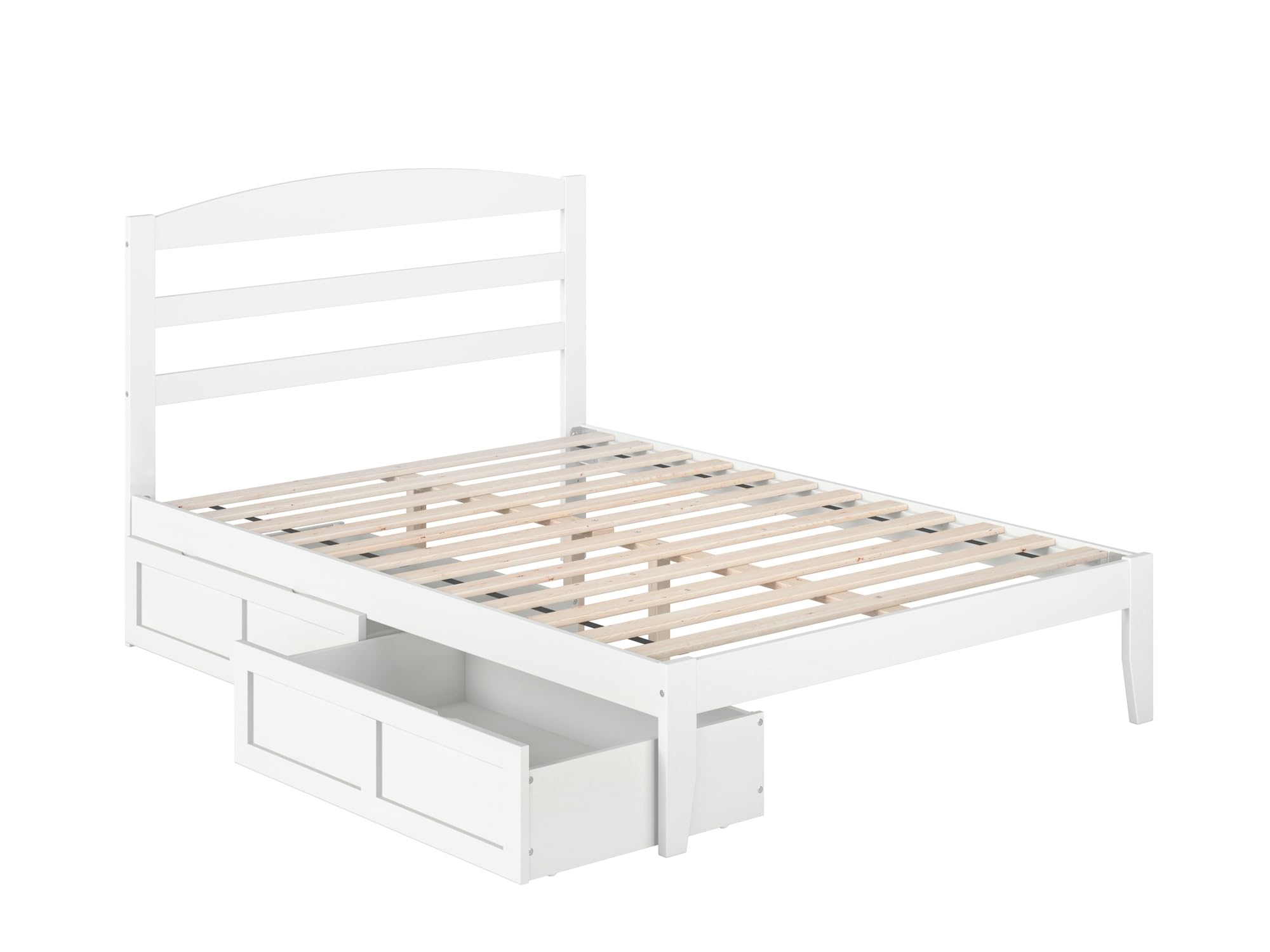 AFI Warren Full Size Platform Bed Frame with Storage Drawers (Set of 2) & Built-in USB Charging Ports - White Modern Bedroom Furniture for Small Spaces & Studio Apartments