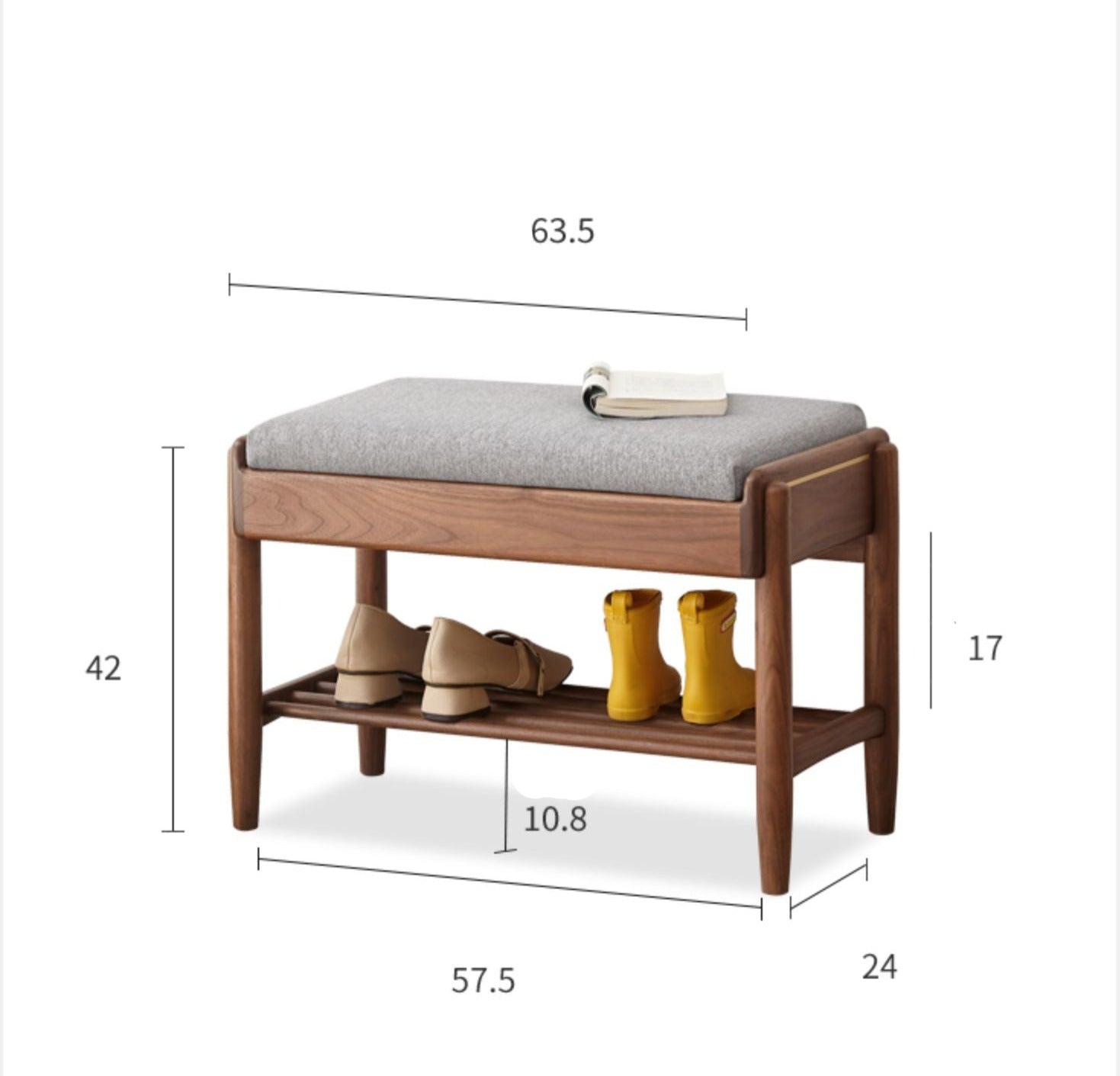 Solid Black Walnut Shoe Storage Bench with Flip Top - Multi-Functional Entryway Organizer for Shoes, Hats & Bags - Perfect for Hallway, Bedroom or Closet Organization