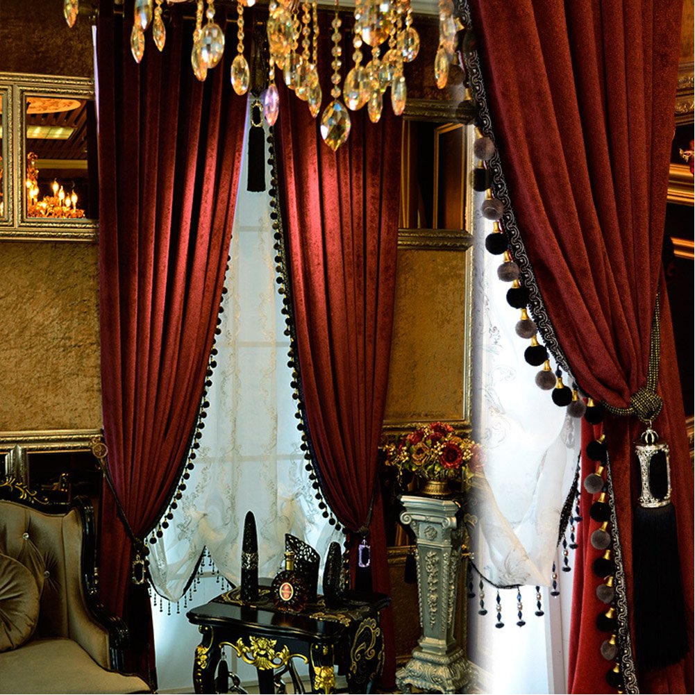 Premium Blackout Velvet Curtains Set - 2 Panels Luxury Tassel Drapes for Living Room & Bedroom (Burgundy, 100