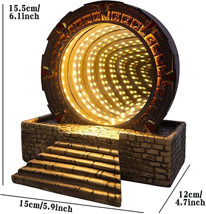 Atlantis Stargate LED Night Light - 3D Time Tunnel Ring Mirror with Movie Replica Design | Resin Model Prop for Sci-Fi Fans | Perfect for Bedroom Decor, Movie Nights & Gift Giving