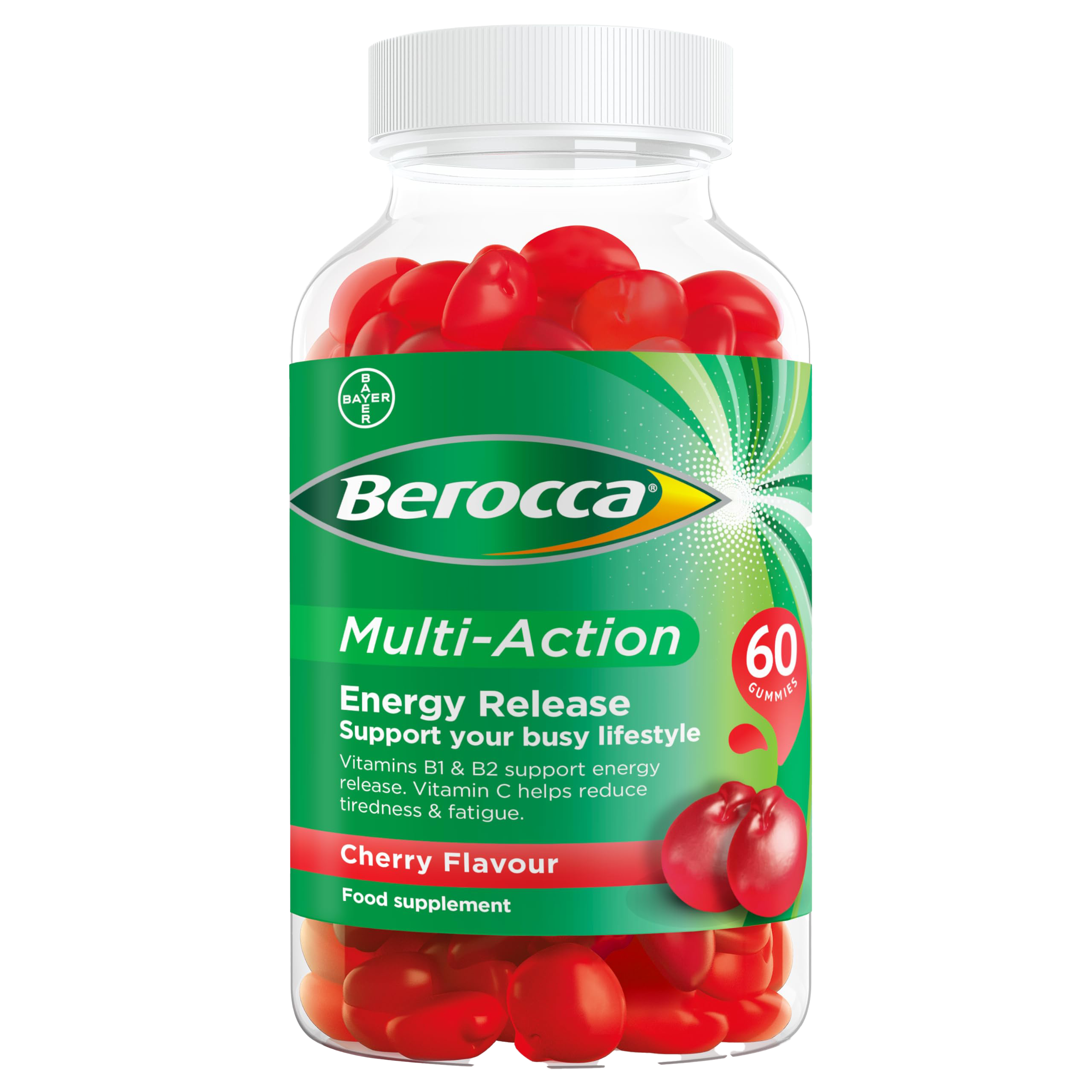 Berocca Multi-Vitamin & Mineral Gummies - 60 Count, Cherry Flavor - Immune Support & Energy Boost - Perfect for Daily Wellness & Active Lifestyles
