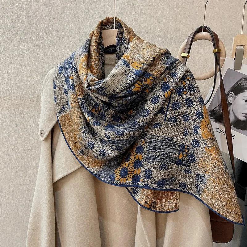 Luxury Silk Wool Blend Scarf for Women - Large Square Winter Shawl, Soft Warm Wrap for Fall & Winter - Perfect for Office, Travel & Outdoor Activities