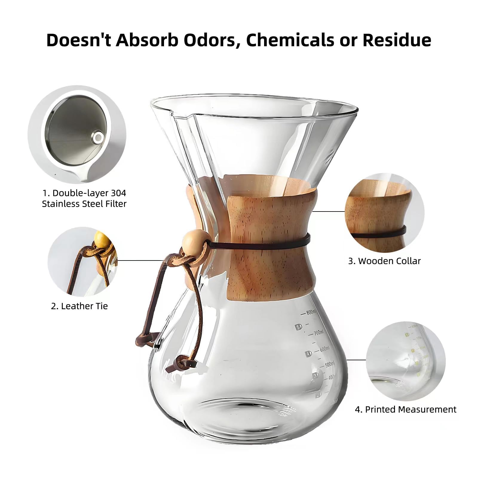 Subjectthree 8 Cup Pour Over Coffee Maker - Classic Glass Dripper Brewer with Heat-Resistant Carafe (28oz) - Perfect for Home Brewing, Office Use & Camping Coffee