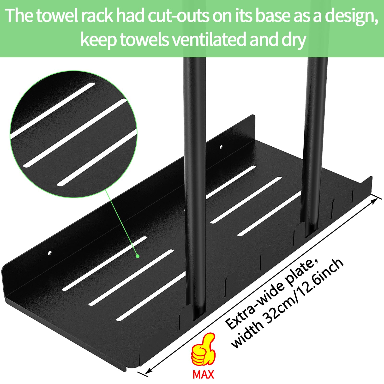 Sturdy 30-Inch Metal Towel Rack with Shelf & 5 Hooks - Wall Mounted Bathroom Storage Holder for 6 Large or Rolled Towels (Black) - Perfect for Spa, Guest Bathrooms & Laundry Rooms