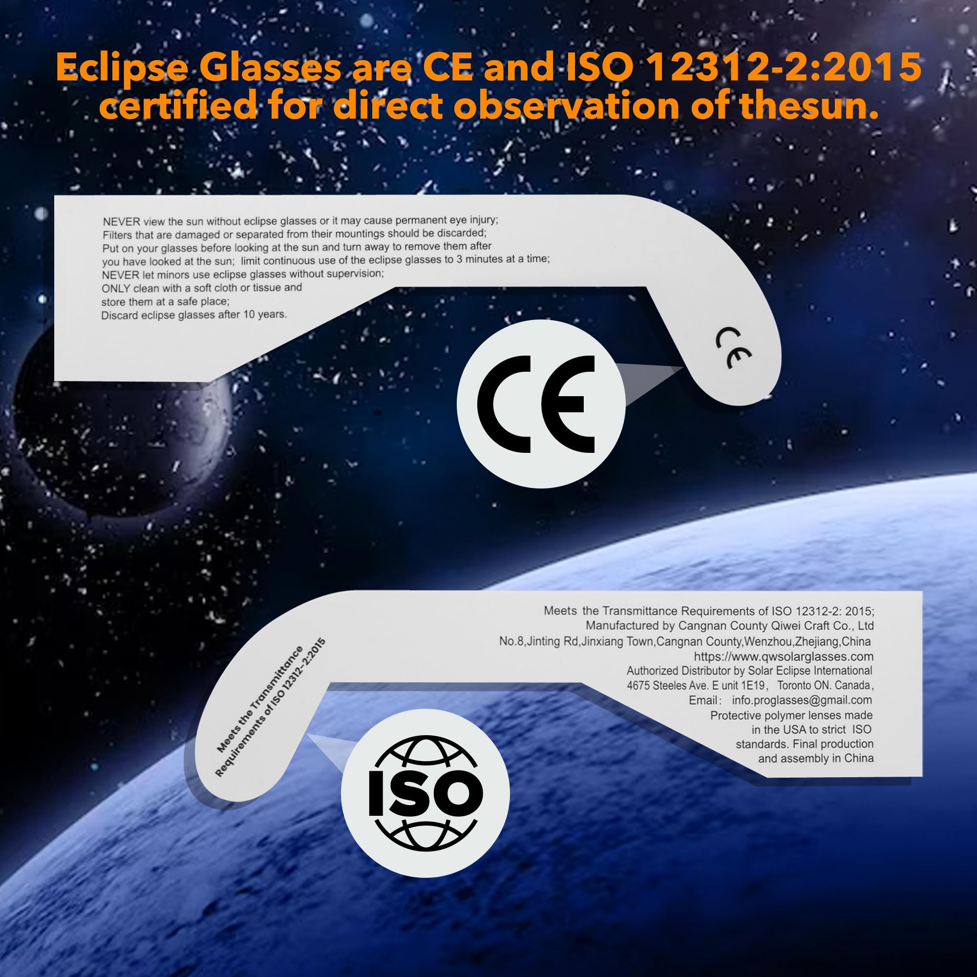 2024 Solar Eclipse Glasses (12 Pack) - CE & ISO Certified Safe for Direct Sun Viewing | AAS & NASA Approved | UV & IR Protection | Perfect for Eclipse Watching, Astronomy Events & Outdoor Activities