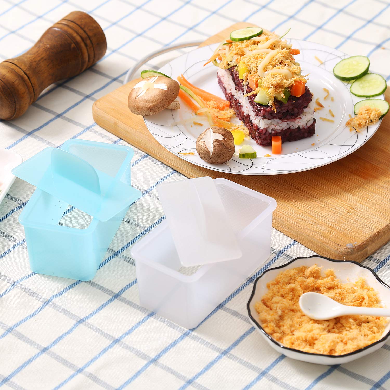 2 Pack Non-Stick Musubi Maker Press - BPA Free Sushi & Onigiri Mold Kit with Luncheon Meat Press - Perfect for Hawaiian Spam Musubi, Homemade Sushi & Bento Box Meal Prep (Blue)