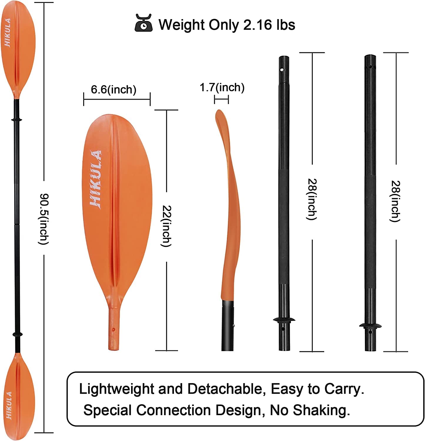 Lightweight Kayak Paddle - 4-Piece Aluminum Shaft with PP Floating Blade (86.6in/220cm & 90.5in/230cm Options) - Perfect for Recreational Kayaking, Fishing, and Water Sports
