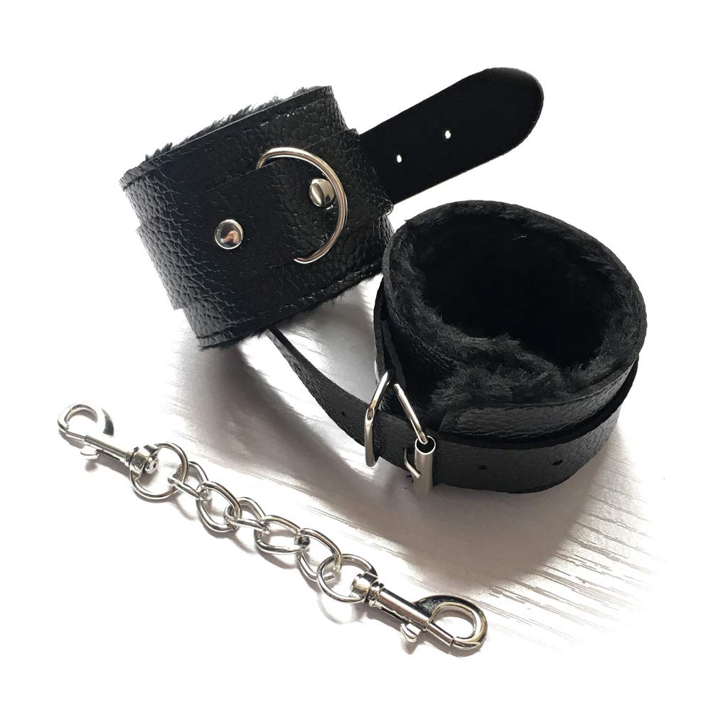 Soft Leather Handcuffs Bracelet with Plush Lining - Adjustable Wrist & Leg Cuffs for Role Play, BDSM, Cosplay, Yoga & Fitness - Detachable Design for Women & Couples - Perfect for Home, Gym, Party & Romantic Nights (Black)