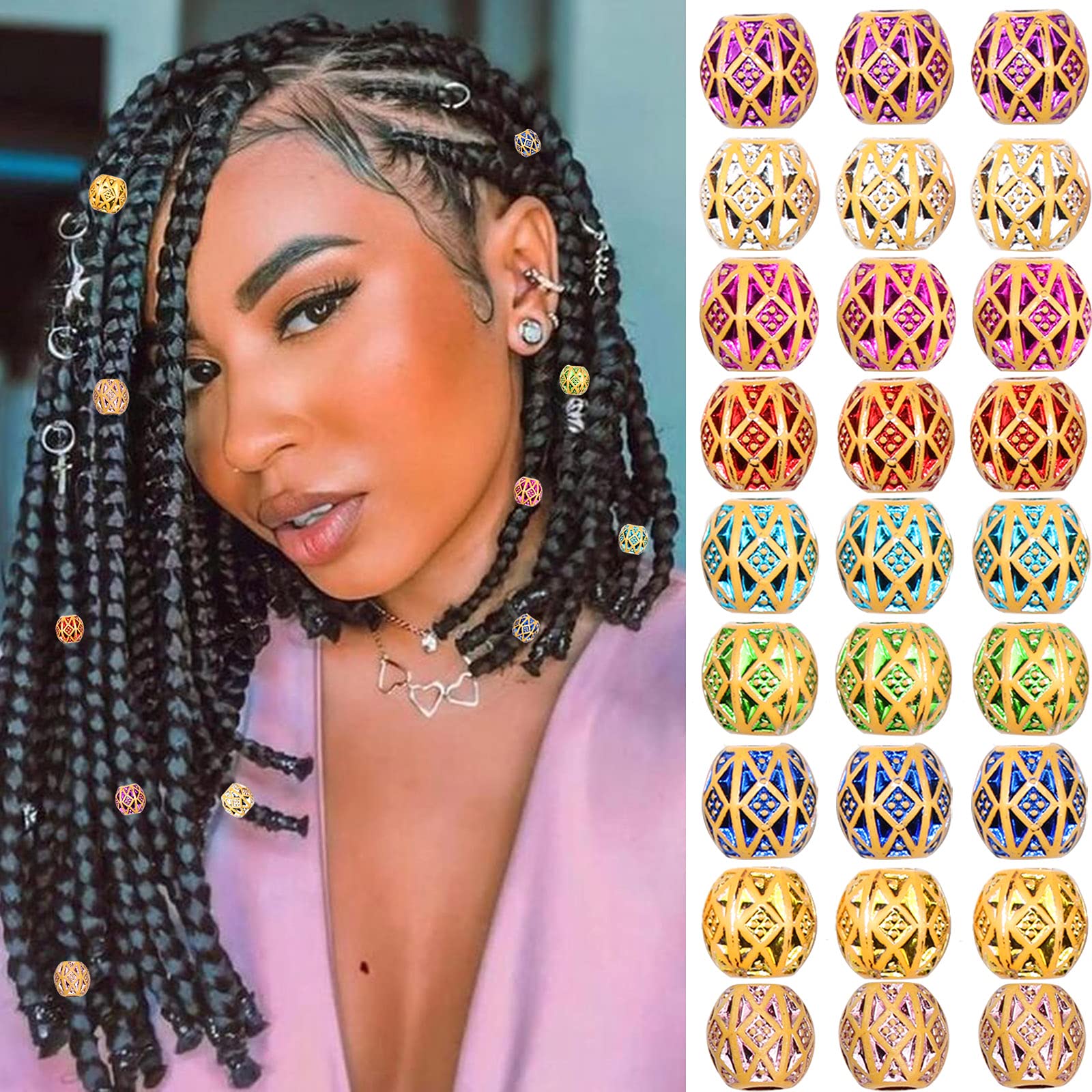 NAISKA 27PCS Colorful Dreadlock Beads for Hair Braiding - Novelty Hair Accessories for Men & Women - Perfect for Festivals, Parties & Boho Style