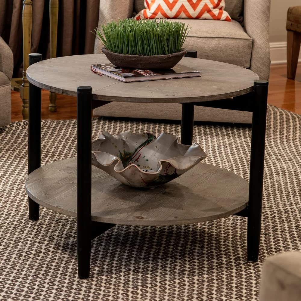 Decor Therapy Tonya 33-inch Black Round Wood Coffee Table with Shelf - Perfect for Living Room, Lounge & Home Decor