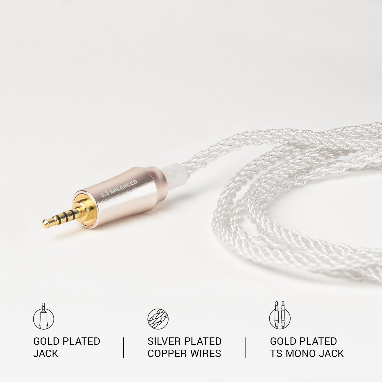 MEZE Audio 99 Series Silver Plated Balanced Upgrade Cable - 2.5mm to Dual 3.5mm TS Mono Connector - 1.2m/3.9ft HiFi Headphone Replacement Cable for Audiophiles & Studio Use