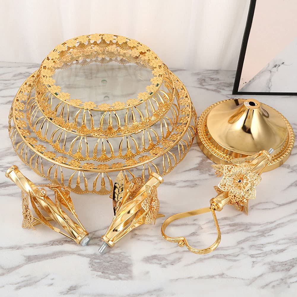 3-Tier Gold Metal Cupcake Stand - Round Glass Display Tower for Wedding, Birthday, Party & Dessert Events - Perfect for Cake, Pastry & Sweet Treats Presentation