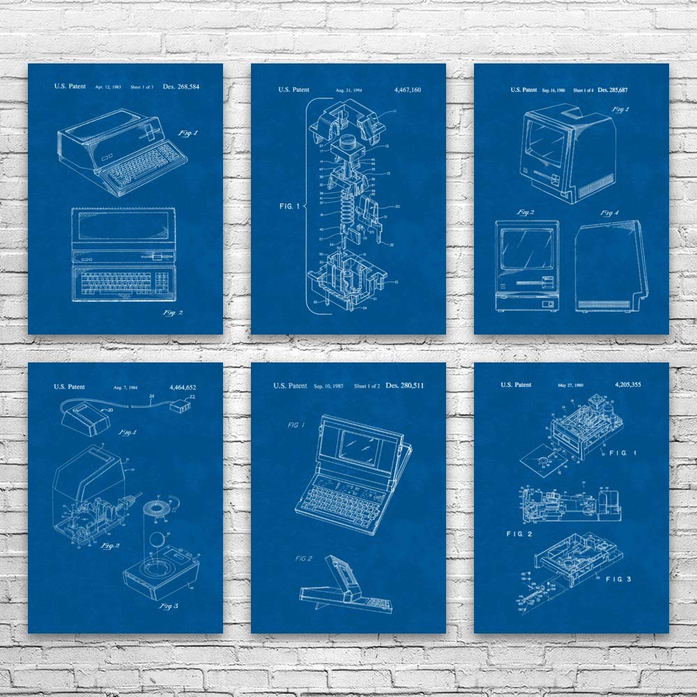 6-Piece Computer Patent Posters Set - Blueprint Art Prints (18x24 Inch) | Perfect Gift for Technicians, Programmers & IT Professionals | Ideal for Office Decor, Tech Enthusiast Gifts & Home Computer Room Wall Art