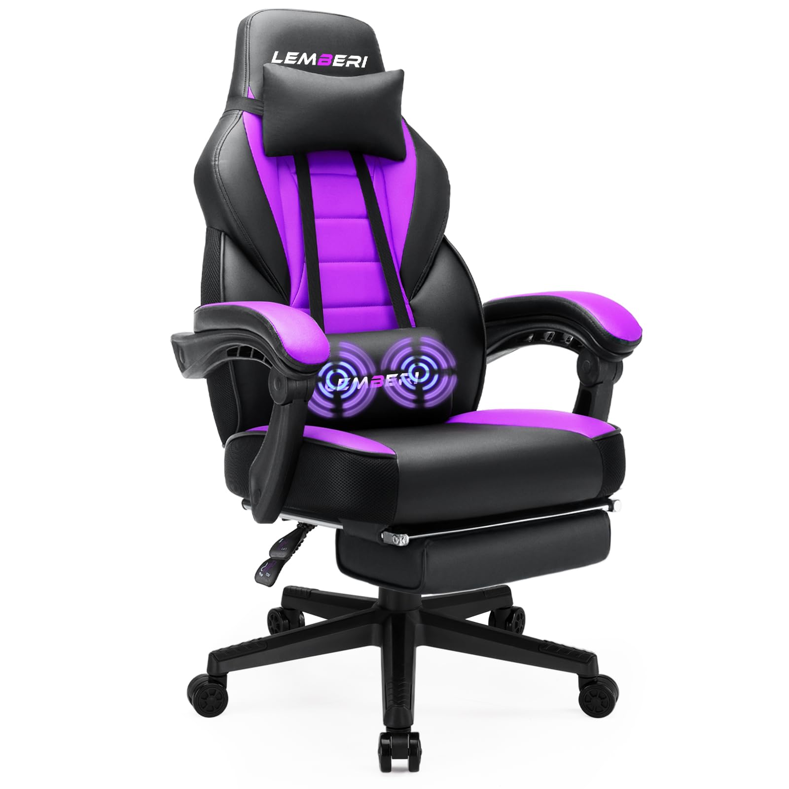 LEMBERI Ergonomic Gaming Chair for Adults - Heavy Duty 400lb Weight Capacity, Racing Style Computer Chair with Adjustable Headrest, Lumbar Support & Footrest - Perfect for PC Gamers, Office Workers & Home Theater Use