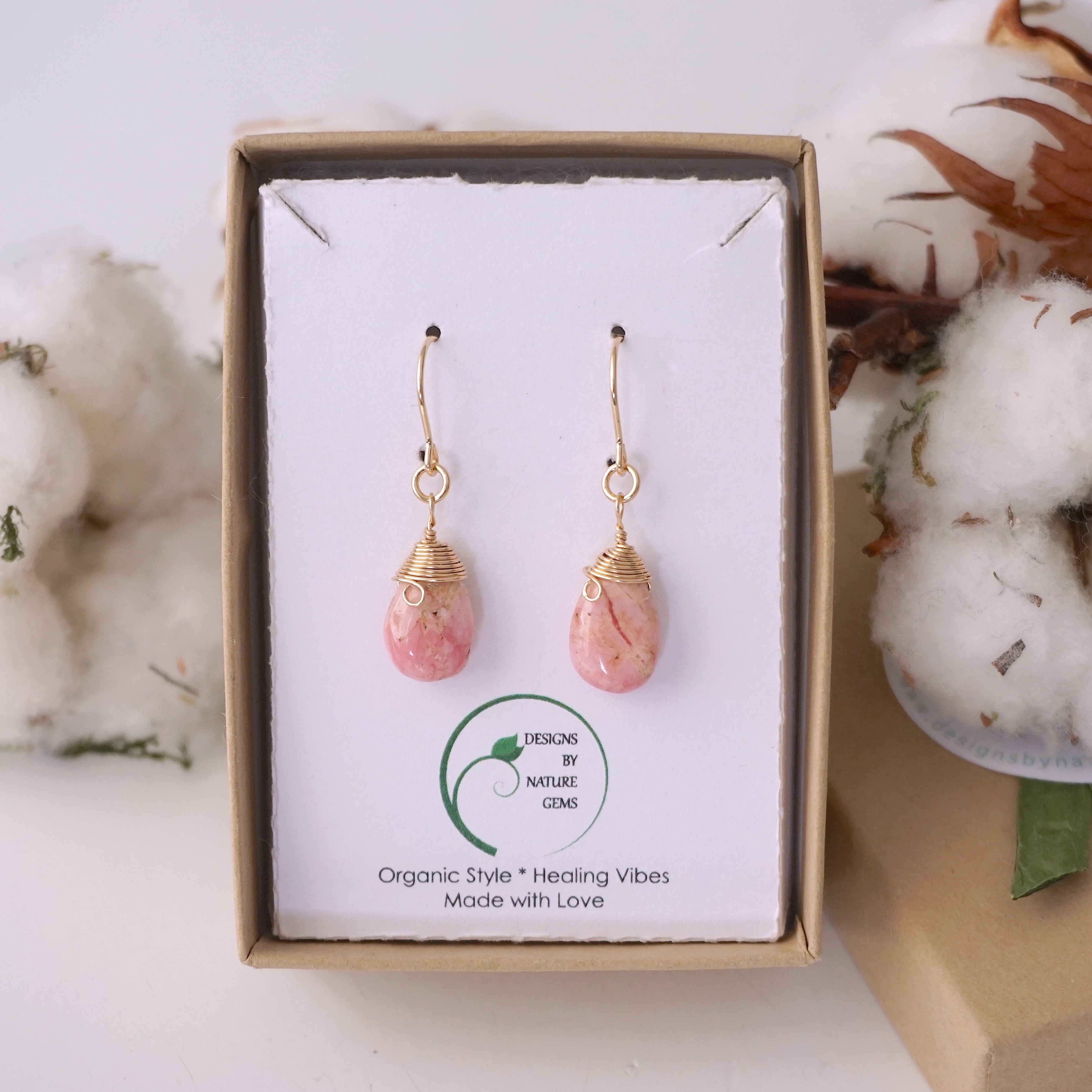 Rhodochrosite Teardrop Earrings - 14k Gold Filled Dangle Earrings for Women, Elegant Gemstone Jewelry Gift for Birthday, Anniversary & Special Occasions