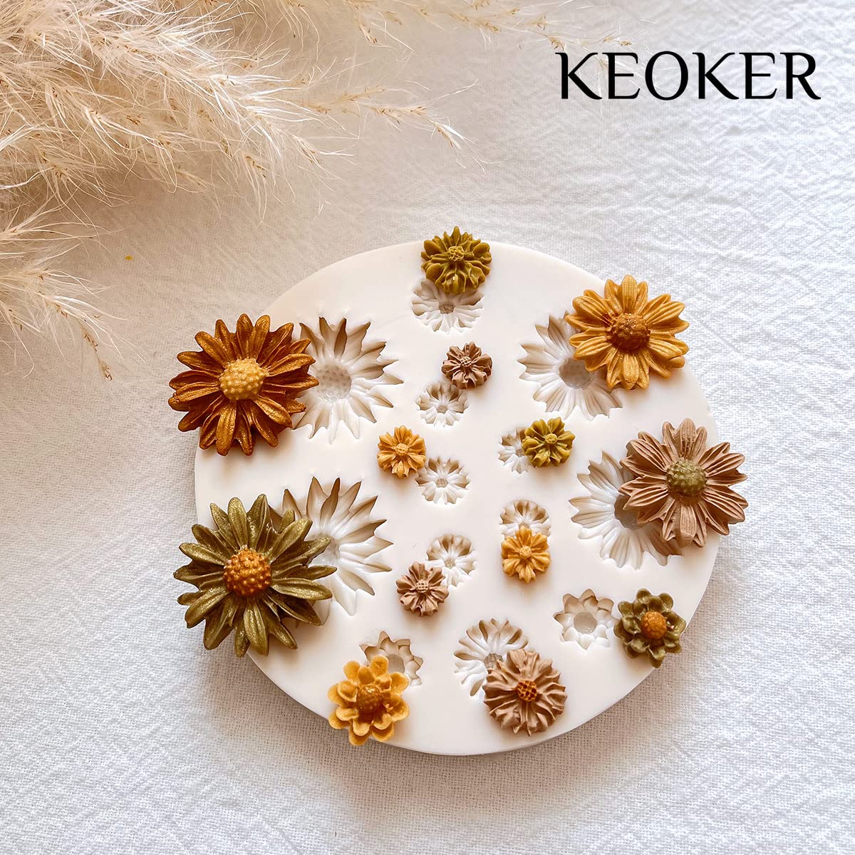 KEOKER Polymer Clay Flower Molds - 2 Pcs Silicone Molds for DIY Jewelry Making, Earrings & Crafts | Medium Floral Cutters for Clay & Resin Art | Perfect for Handmade Earrings, Pendants & Home Decor