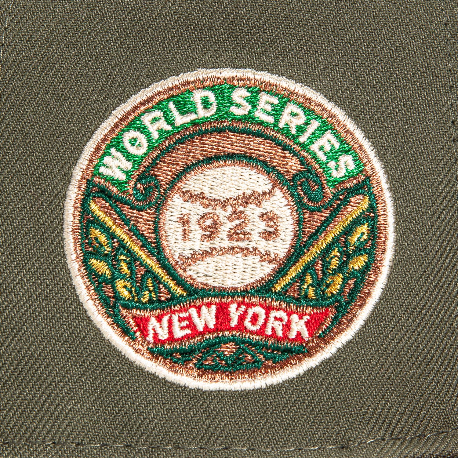 New Era 59Fifty New York Yankees 1923 World Series Patch Script Winter Hat - Olive & Cardinal Colors for Baseball Fans & Cold Weather Fashion