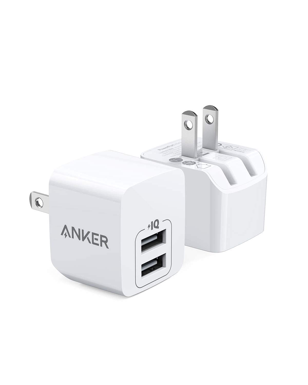 Anker 2-Pack 12W Dual Port USB Wall Charger with Foldable Plug - Fast Charging Block for iPhone 15/14/13/12/11 Pro Max, Galaxy S22/S21/Note 20, HTC, Moto, LG - Perfect for Travel, Home & Office Use