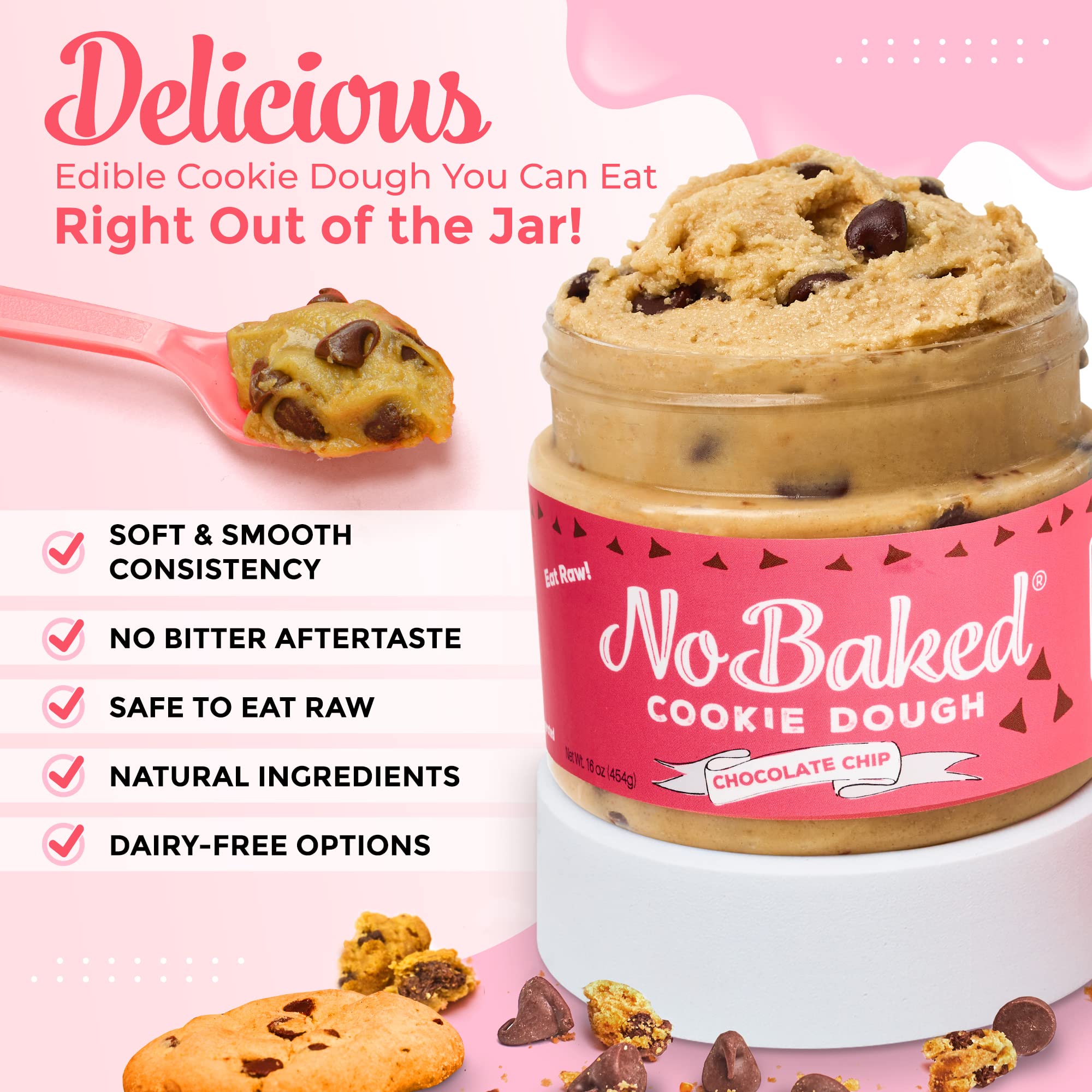 Edible NoBaked Cookie Dough - 8 Pack (16 oz) | Assorted Flavors Raw Cookie Dough for Eating | Soft, Smooth & Sweet Snack | Perfect for Dessert, Parties, Gifts & Late-Night Cravings