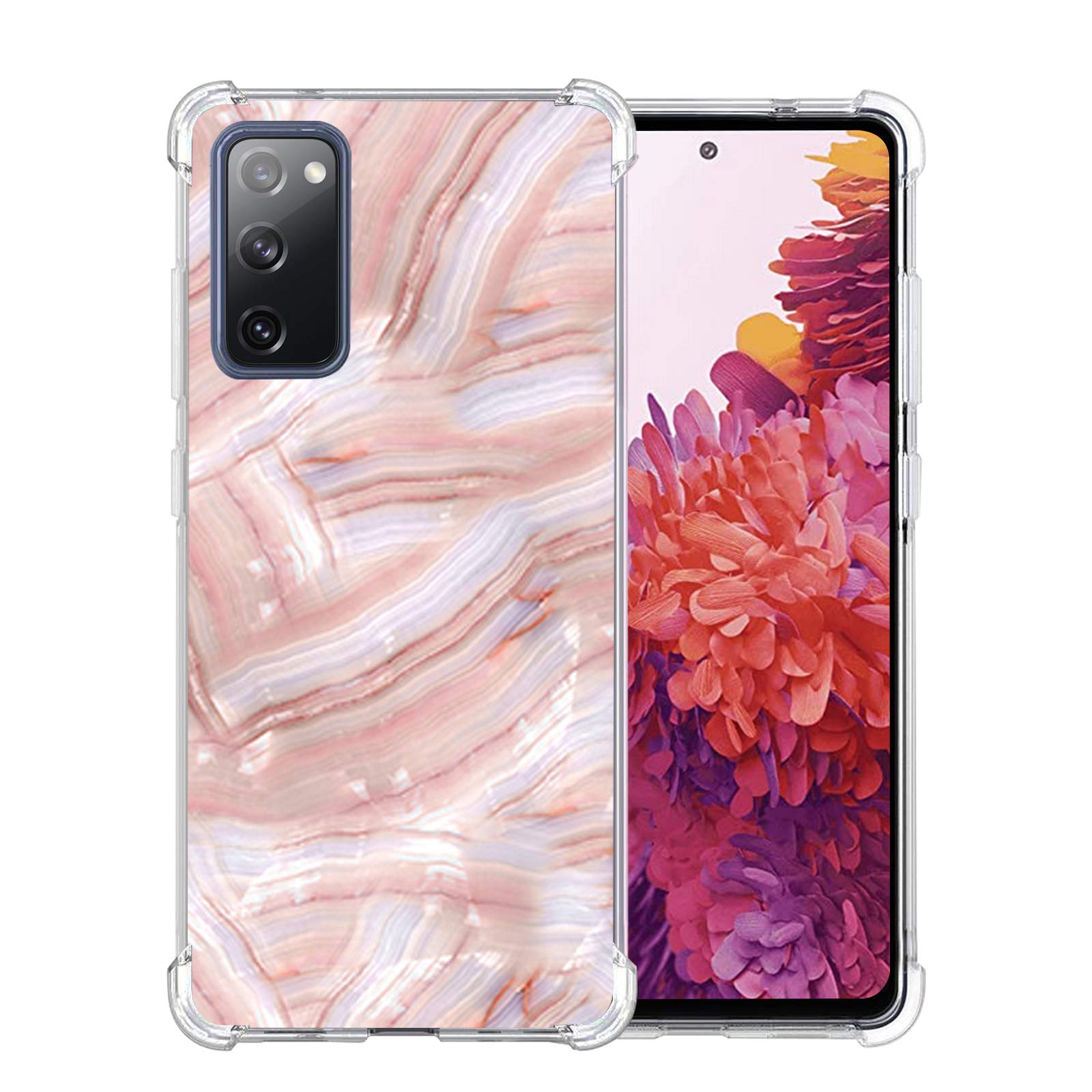 Samsung S20 FE Case 6.5 Inch - Clear Pink Marble Cute Soft TPU Silicone Slim Phone Cover with Screen Protector | Personalized Protective Case for Girls | Perfect for Everyday Use, Work & Travel