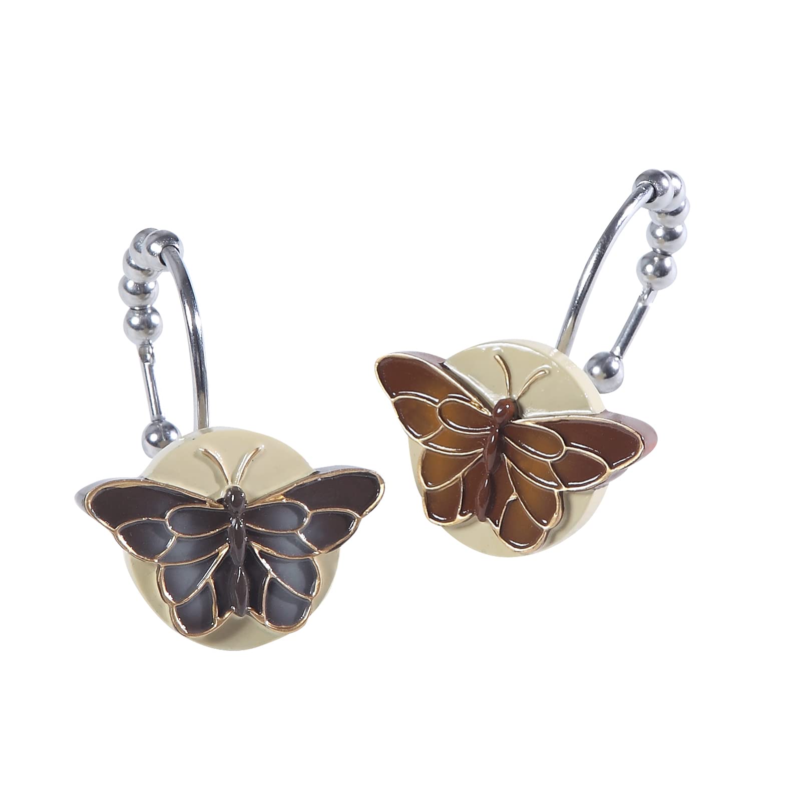 Bora Bora Butterfly Shower Curtain Hooks - Set of 12 Decorative Bathroom Hooks with 5 Roller Ring Ball Design for Bath, Shower & Home Decor - Perfect for Beach Theme Bathrooms and Kids' Bathroom Accessories