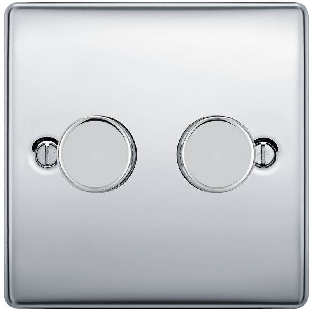 BG Nexus Metal Polished Chrome 2G Dimmer Switch NPC82 - Modern Lighting Control for Home & Office Decor