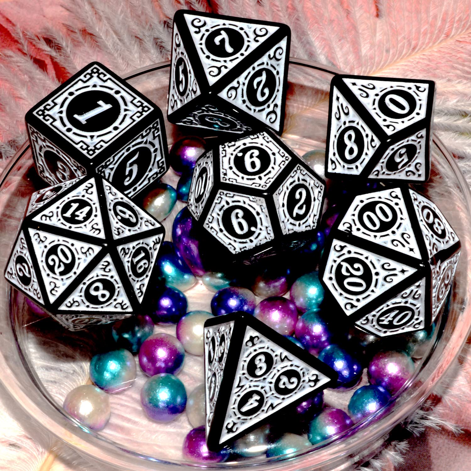 Premium White & Black DND Dice Set - 7-Piece Polyhedral RPG Dice for Dungeons & Dragons, Pathfinder & Tabletop Board Games - Perfect for Gifts, Campaigns & Game Nights
