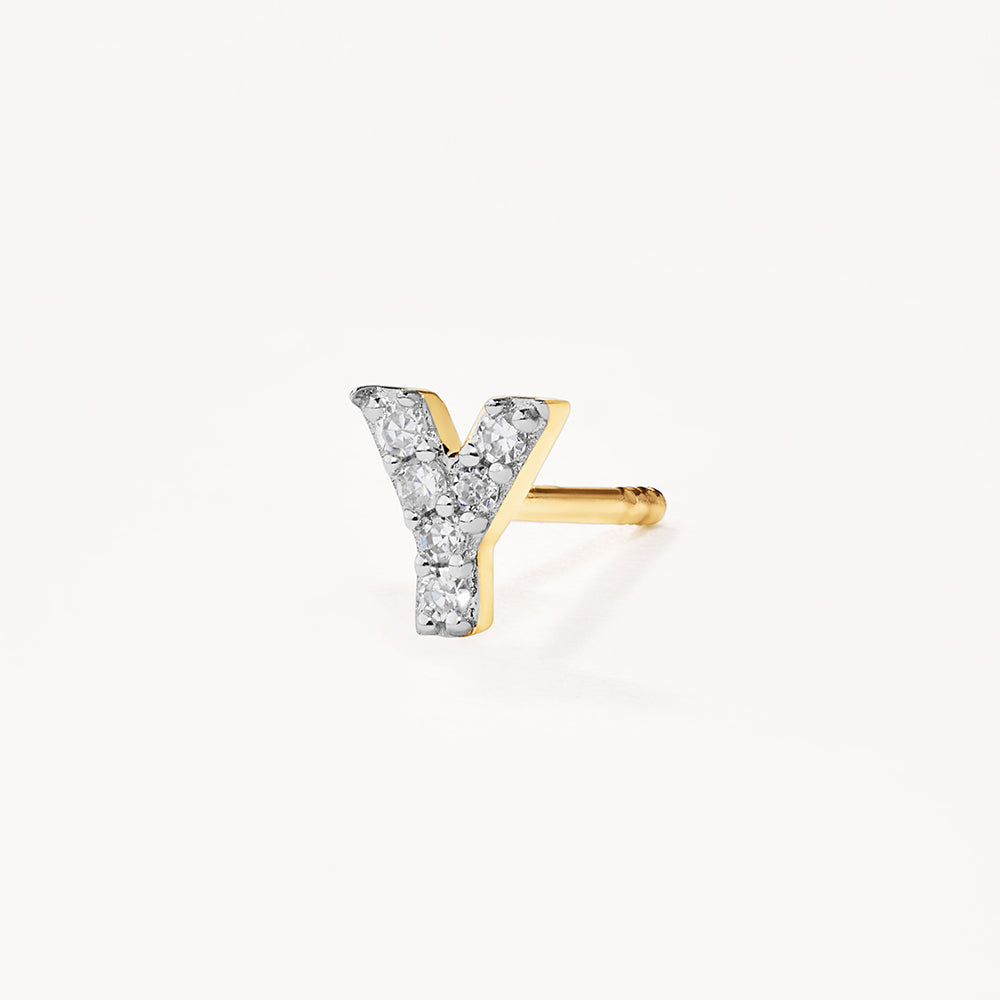 10k Gold Diamond Letter Y Single Stud Earrings for Women - Perfect for Gifts, Birthdays, and Everyday Elegance