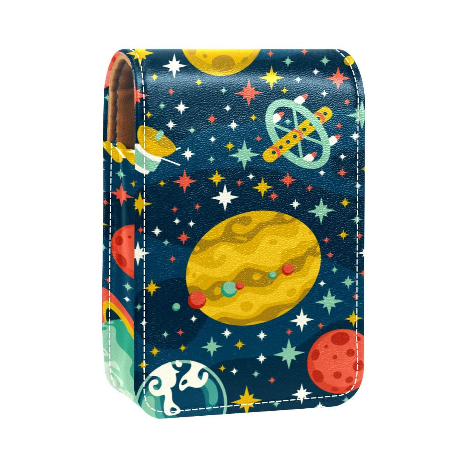 Personalized Lipstick Case - Portable Makeup Bag & Cosmetic Pouch Organizer for Lipsticks, Cute Cartoon Space Rocket Planet Stars Design - Perfect for Travel, Daily Use & Gift Giving