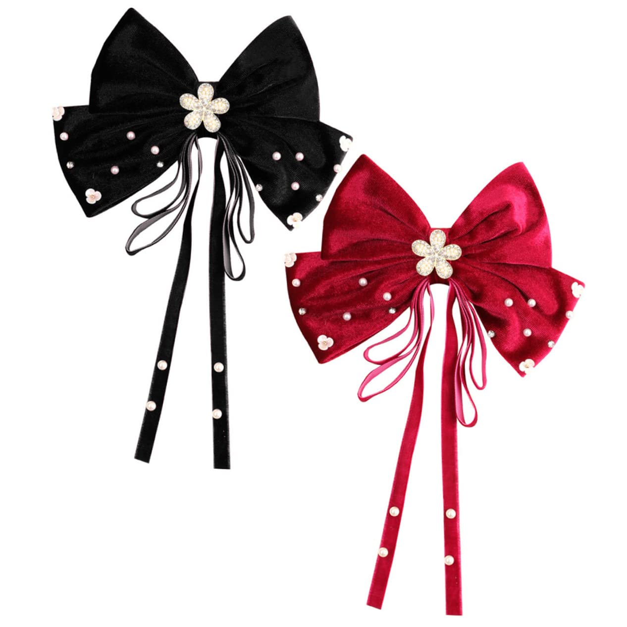 Minkissy 2-Piece Pearl Adorned Big Bow Hair Clips for Women & Girls - Elegant Large Bowknot Hairpin for Wedding, Birthday, Pageant & Special Occasions - Perfect Hair Accessories for Bridal, Prom, Party & Daily Wear