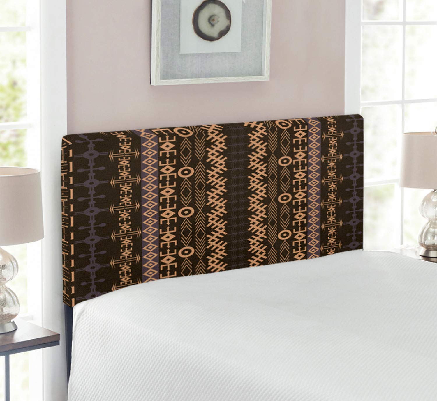 Ambesonne African Tribal Headboard - Traditional Geometric Arrow Striped Pattern, Upholstered Decorative Metal Bed Frame with Memory Foam, Twin Size in Earth Yellow & Blue Grey | Perfect for Bohemian & Eclectic Bedroom Decor