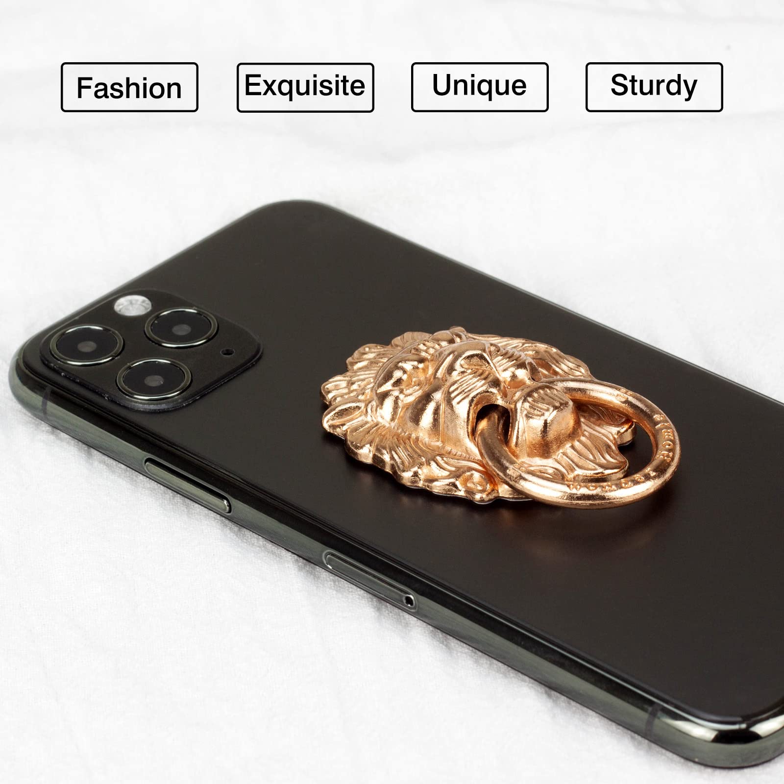 2 Pack Lion Head Cell Phone Ring Holder Stand - Polished Metal Phone Grip & Kickstand for iPhone, Samsung, Smartphones - Gold (Perfect for Selfies, Watching Videos & Secure Grip)