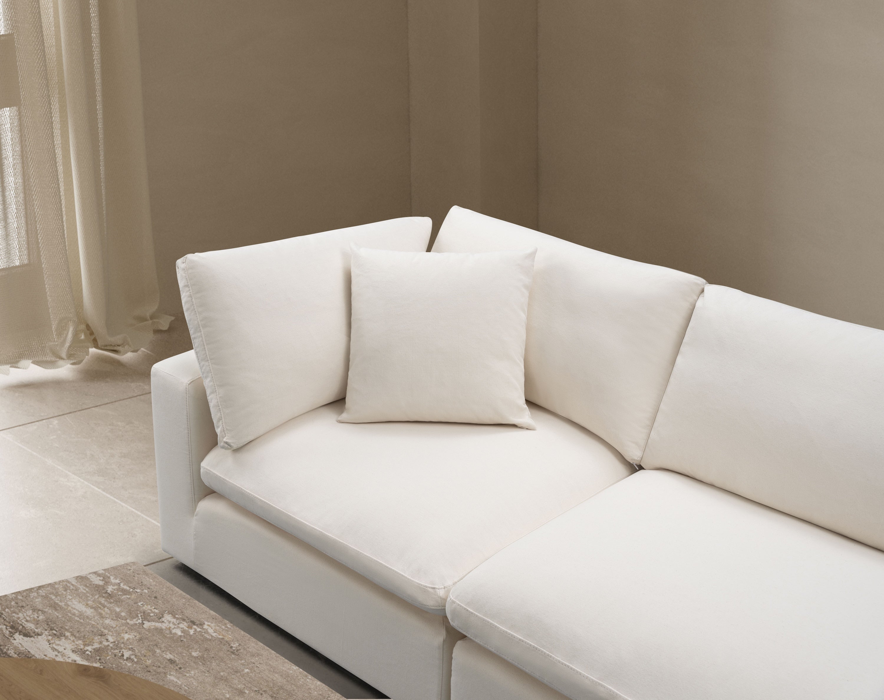 Cali Modular 4-Piece Chaise Sectional Sofa in Sol Ivory - Modern L-Shaped Living Room Furniture for Small Spaces & Apartments