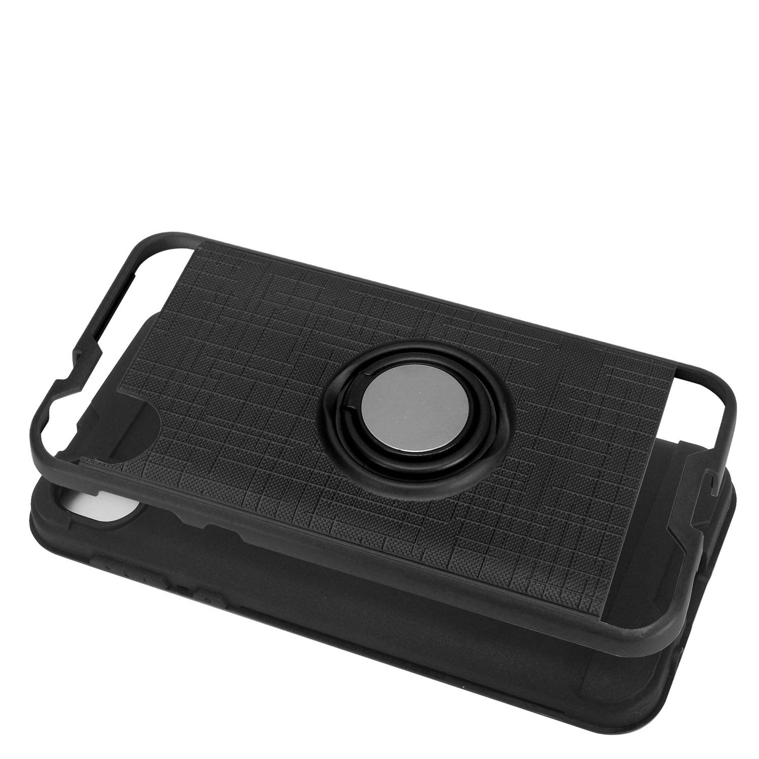 Durable Hybrid Phone Case with Ring Stand for Motorola Moto E6 XT2005 (2019) & 6th Gen - Shockproof Protective Cover - Perfect for Work, Travel & Daily Use (RS2 Black)