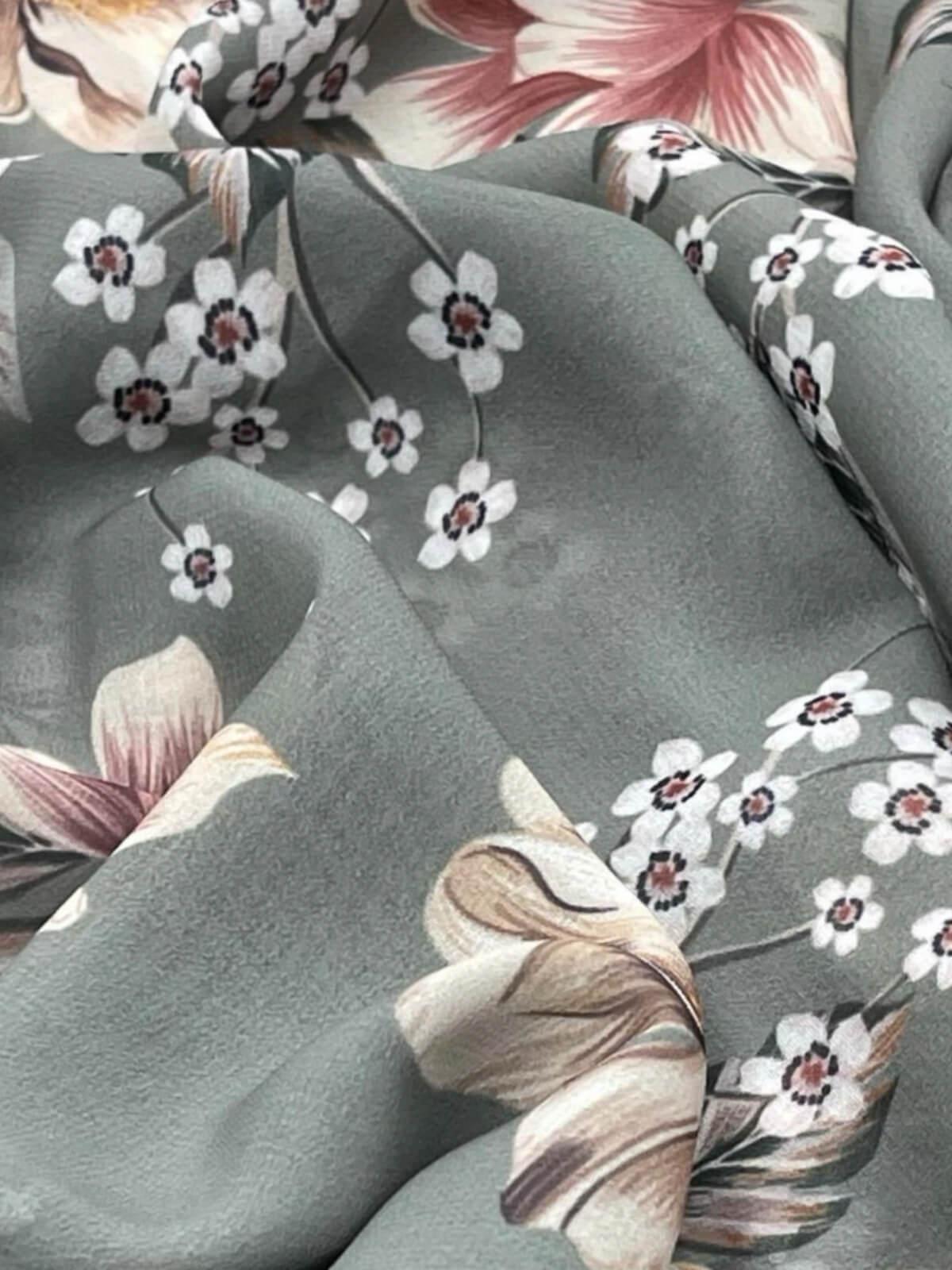 Vintage Peony Printed Chiffon Hijab for Women - Elegant Modish Muslim Headscarf for Daily Wear, Prayer & Special Occasions