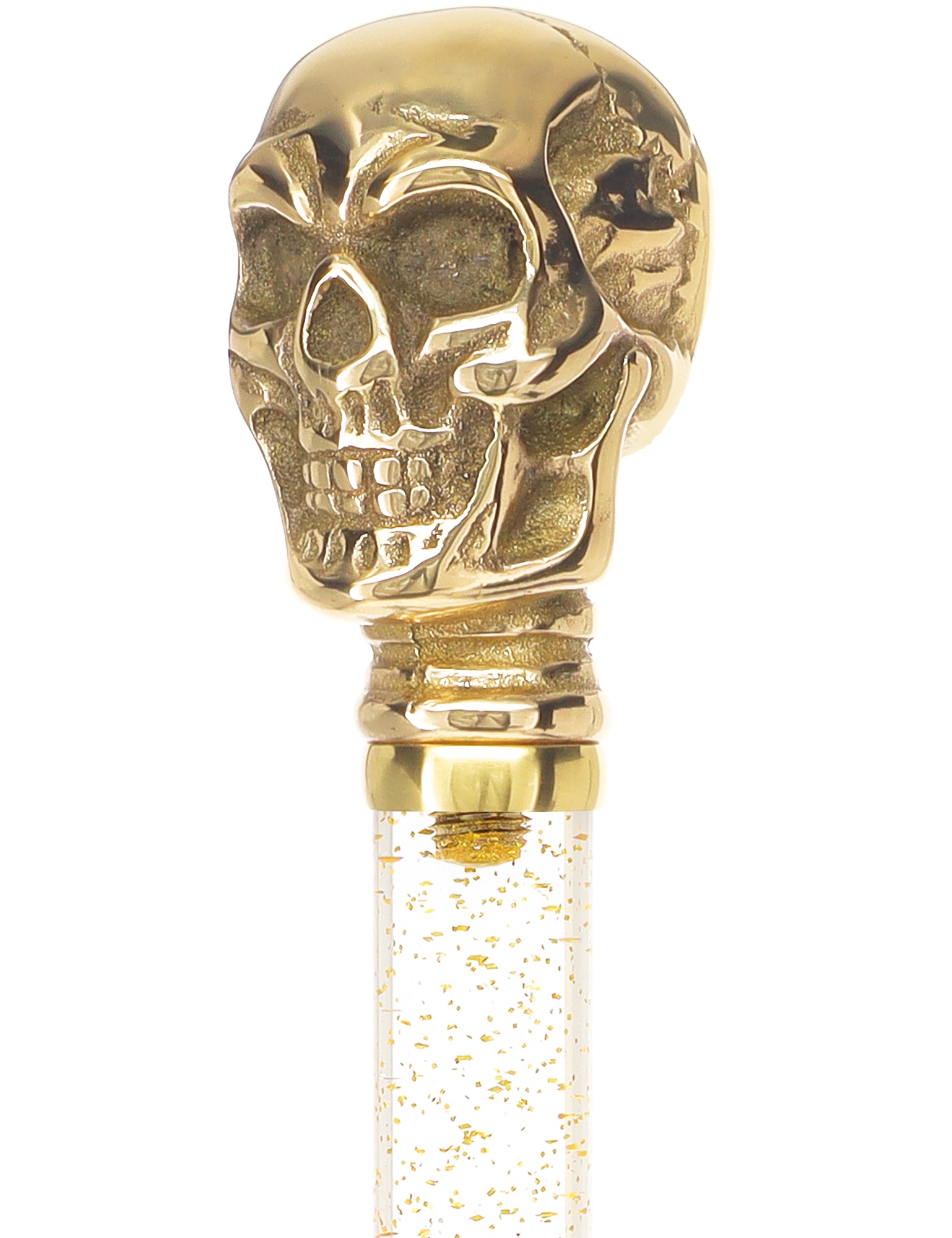 Elegant Brass Skull Walking Cane with Clear Acrylic Shaft - Stylish & Durable Mobility Aid for Men & Women - Perfect for Cosplay, Halloween, Fashion & Everyday Use