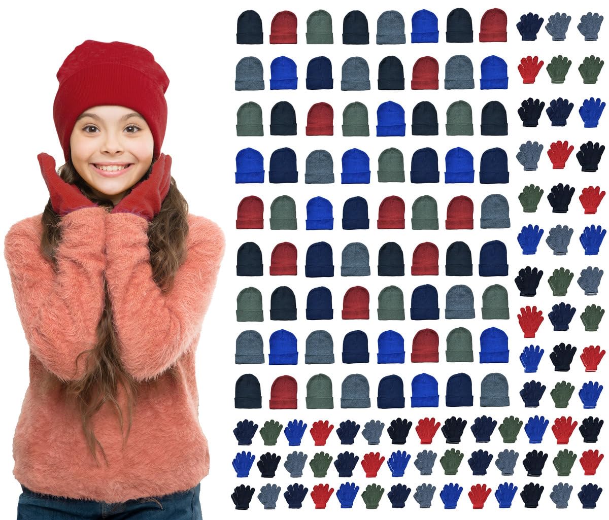 Yacht & Smith Wholesale Winter Beanie and Glove Set - Bulk Pack for Kids & Adults - Warm Knit Hats & Gloves Combo for Cold Weather - Perfect for Schools, Homeless Shelters & Donation Drives