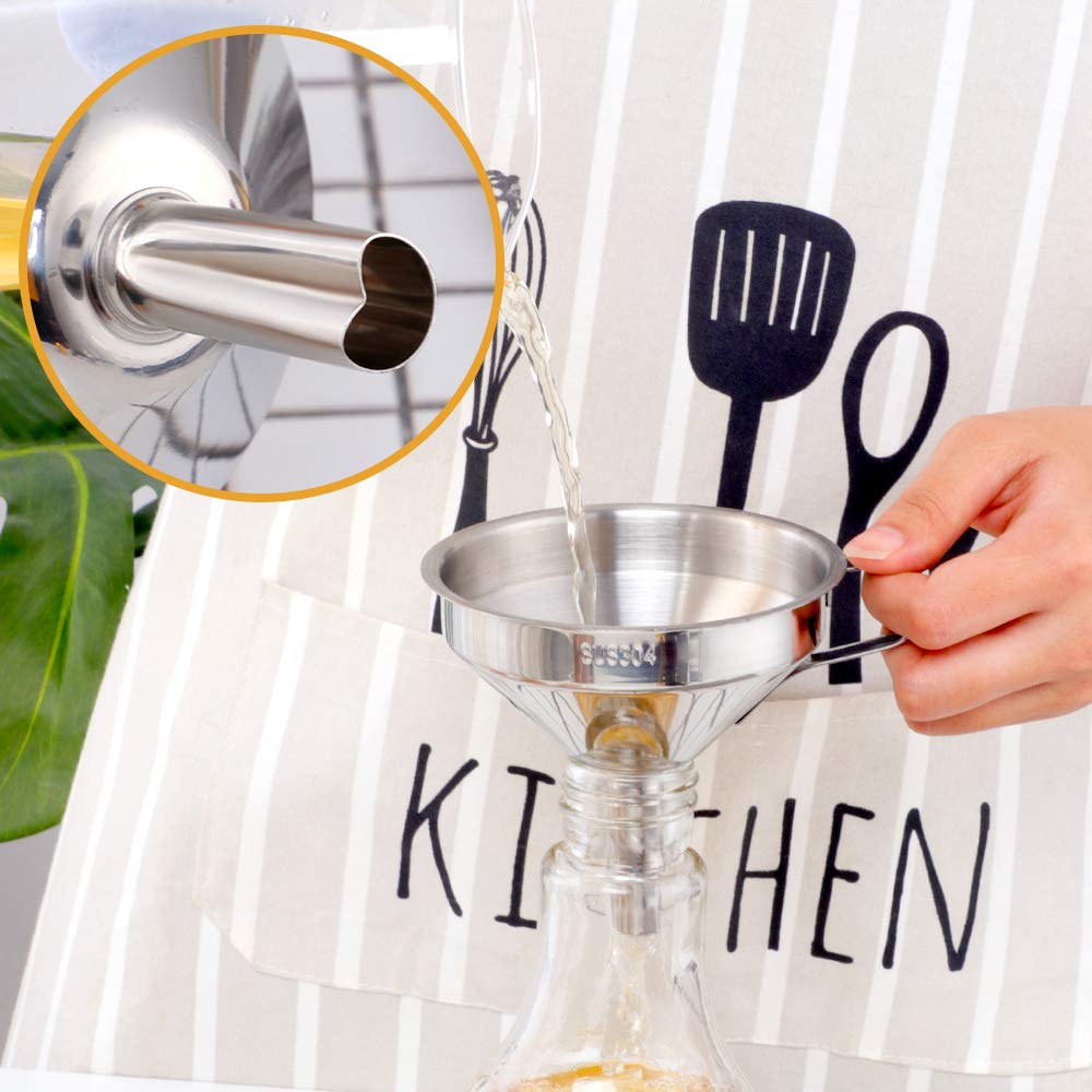 QIBORUN 5-Inch Stainless Steel Kitchen Funnel with Removable Strainer - Cooking Oil Filter Funnel for Transferring Liquids, Dry Ingredients & Powder - Perfect for Baking, Canning, Auto Oil Change & Home Brewing