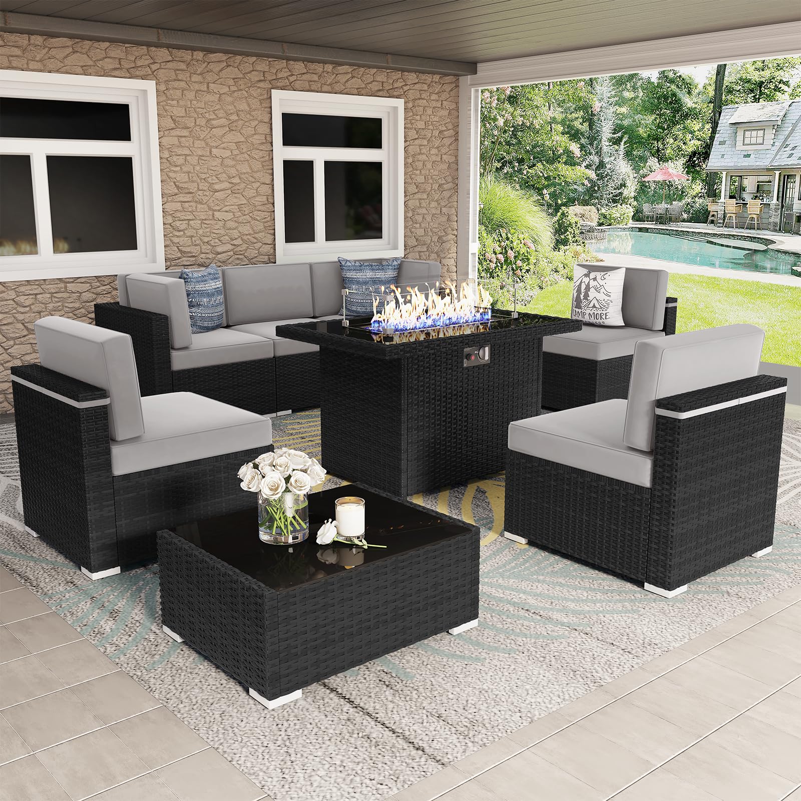 8-Piece Outdoor Patio Furniture Set with 44
