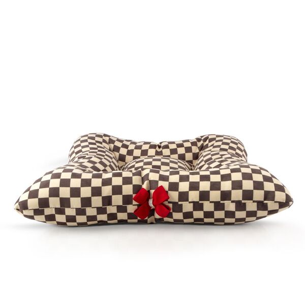 Windsor Check Square Bed with Red Nouveau Bow - Elegant Queen Size Bed Frame for Modern Bedroom Decor | Perfect for Master Bedroom, Guest Room & Home Staging