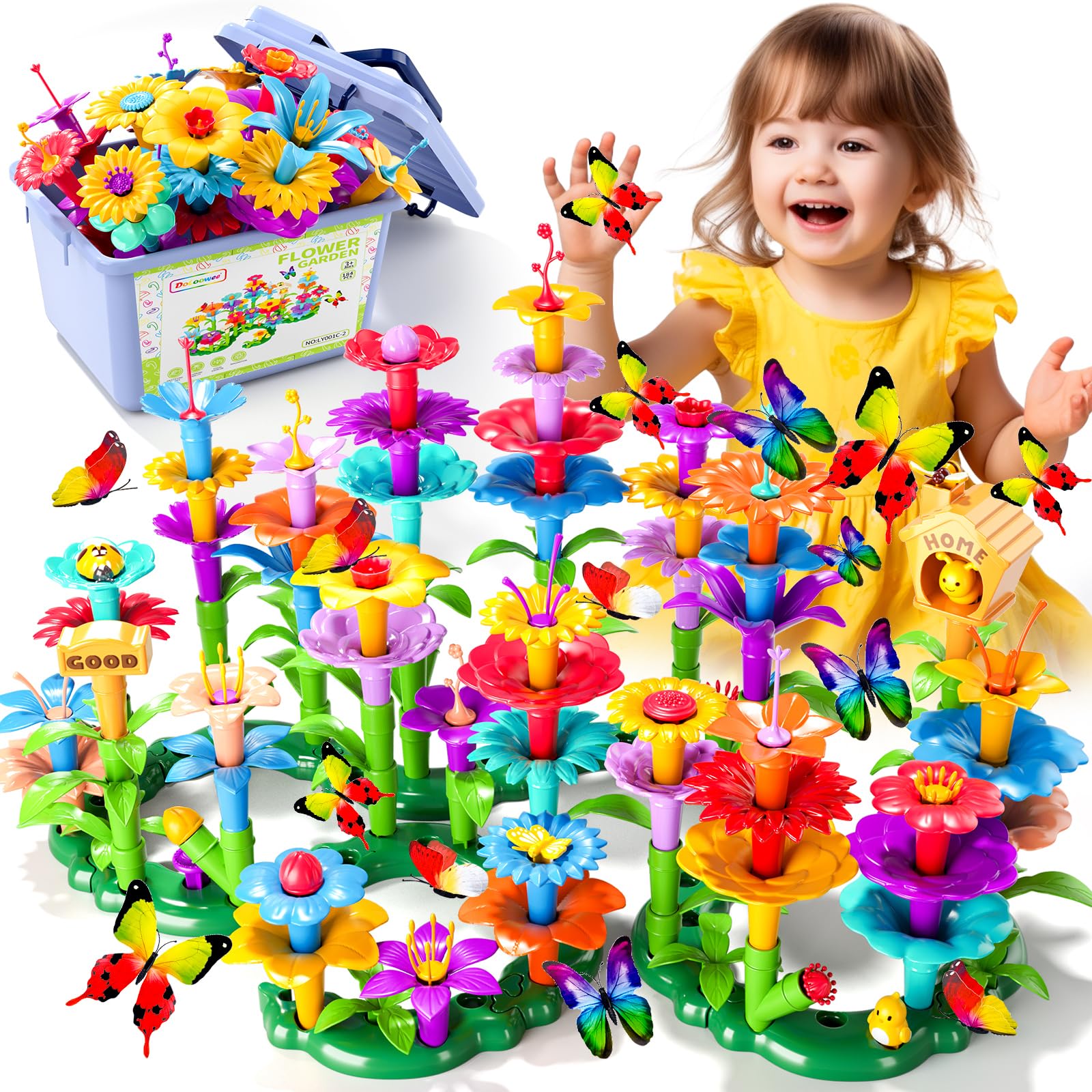 184Pcs Flower Garden Building Blocks STEM Toys for Girls & Boys Ages 3-7, Creative DIY Stacking Educational Toys for Preschool Learning, Brain Development & Kindergarten Activities - Perfect for Indoor Play, Birthday Gifts & Classroom STEM Projects