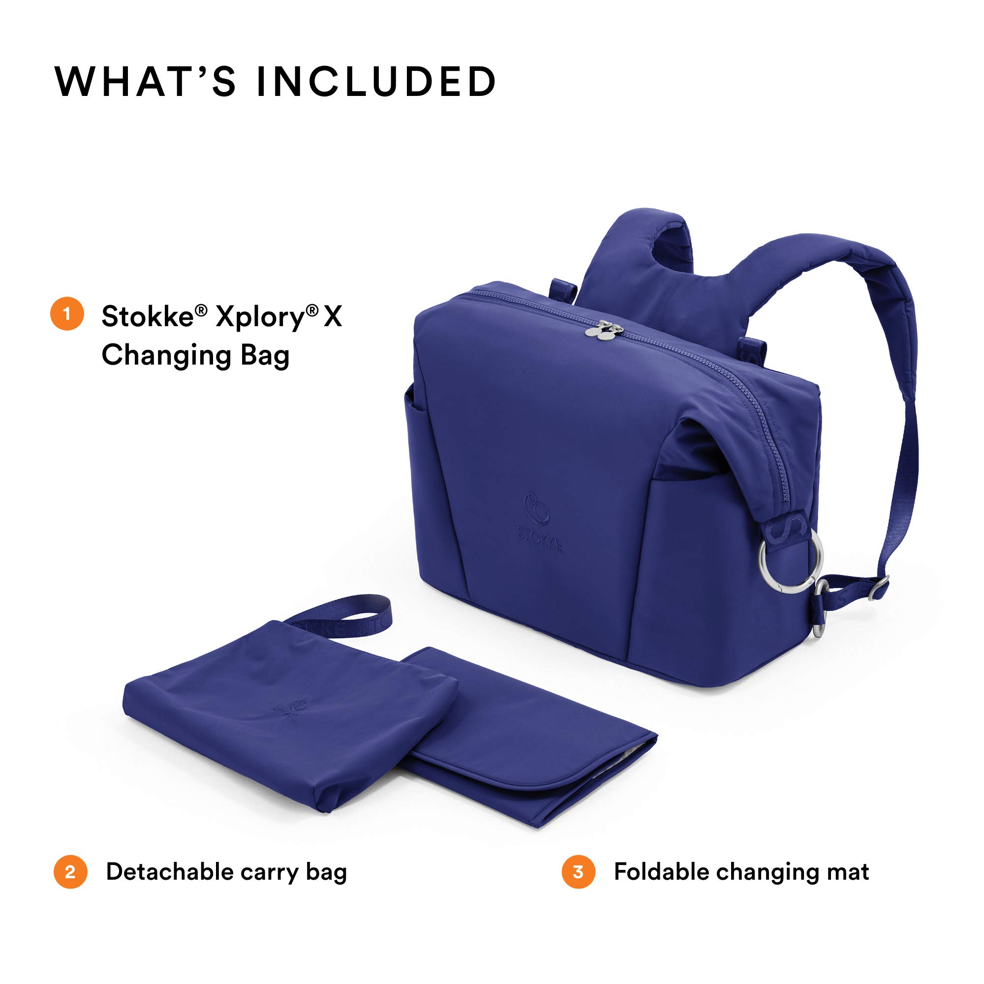 Stokke Xplory X Baby Changing Bag - Royal Blue Diaper Bag with UPF 50+, Water Repellent & Easy to Clean - Convertible Shoulder Bag or Backpack with Foldable Changing Mat - Perfect for Travel, Shopping & Outdoor Activities with Baby