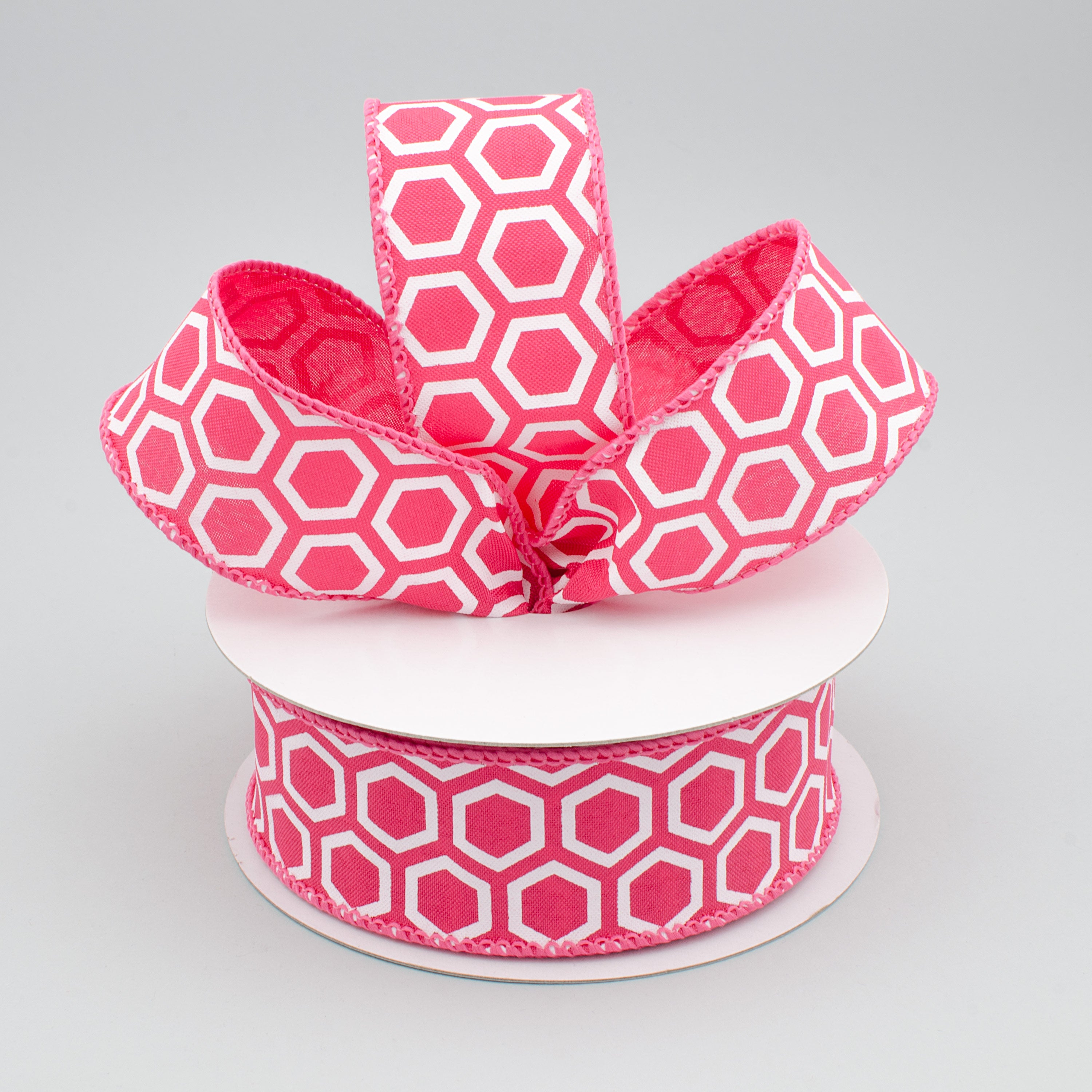 1.5 Inch Honeycomb Print Grosgrain Ribbon - Hot Pink (10 Yards) for Gift Wrapping, DIY Crafts, Hair Bows, and Party Decorations